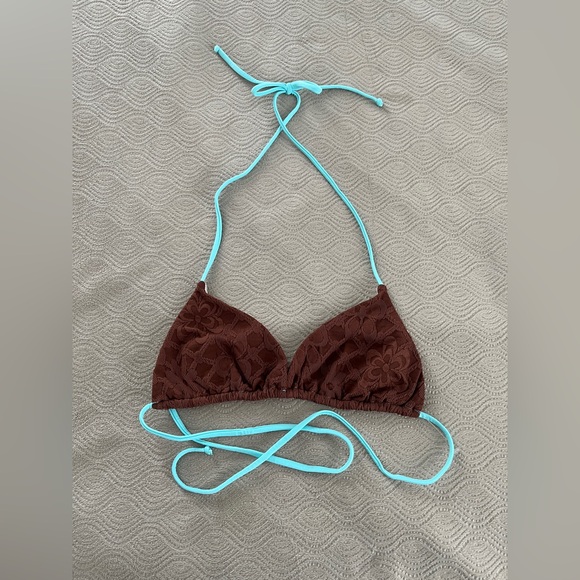 🆕 Free People Michelle Brown and Blue Women's Bikini top size X large - Picture 6 of 11